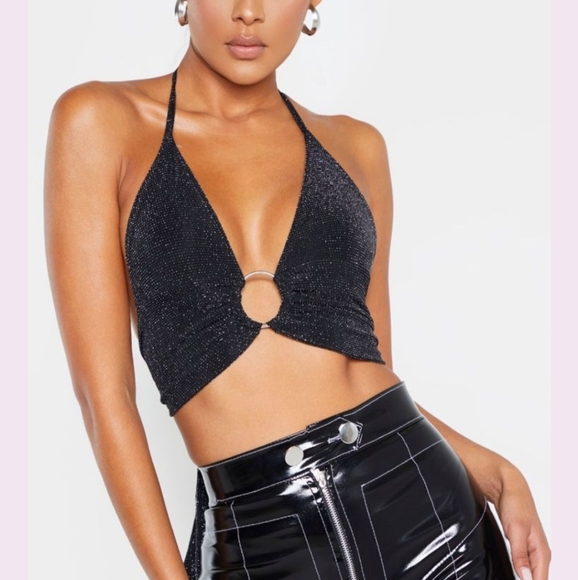 PrettyLittleThing Tops - Y2K vibes: Sparkly Ring Detail Bralette/Crop Top
